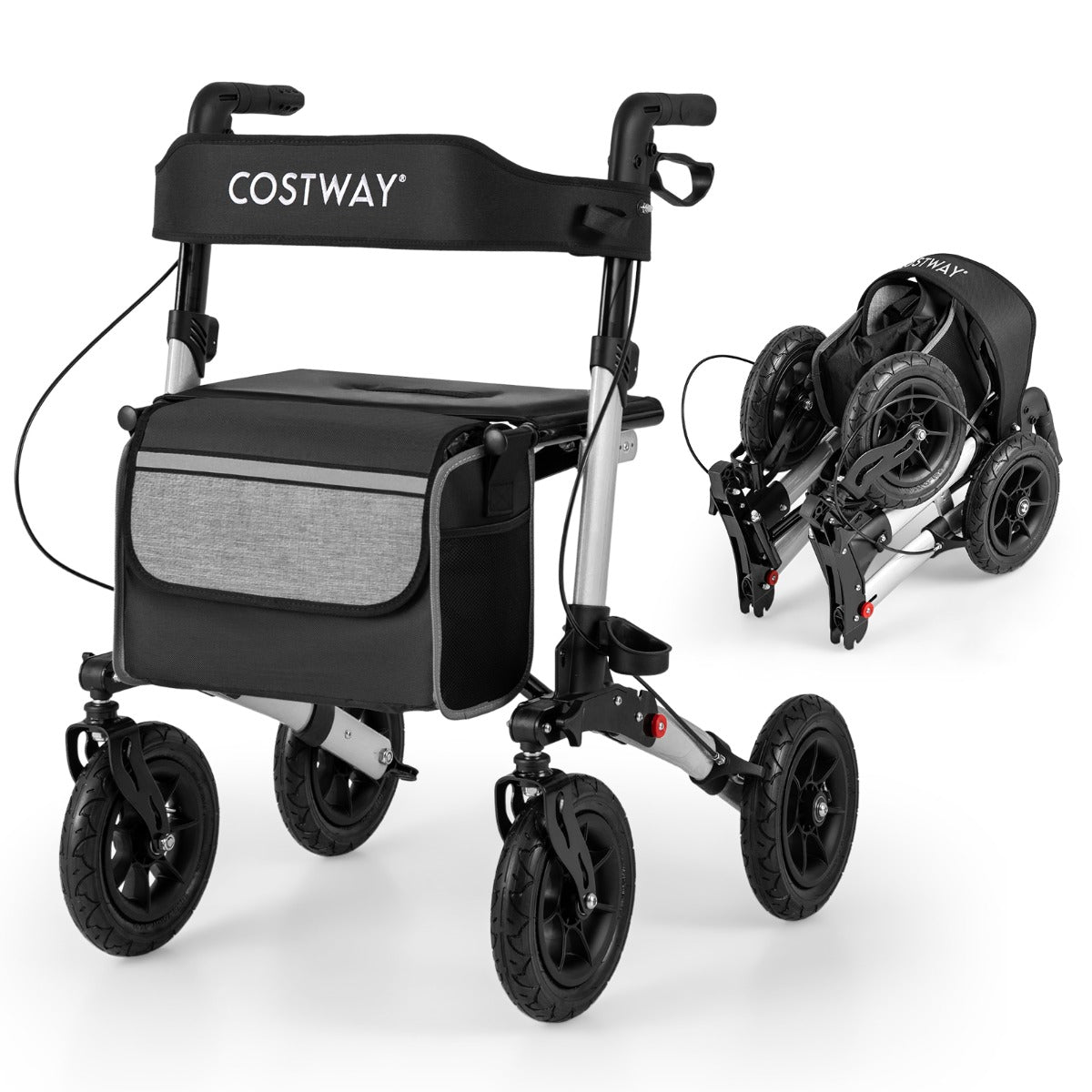 Walker for Seniors with Seat Folding Rollator Walker with Pneumatic Tires-Silver