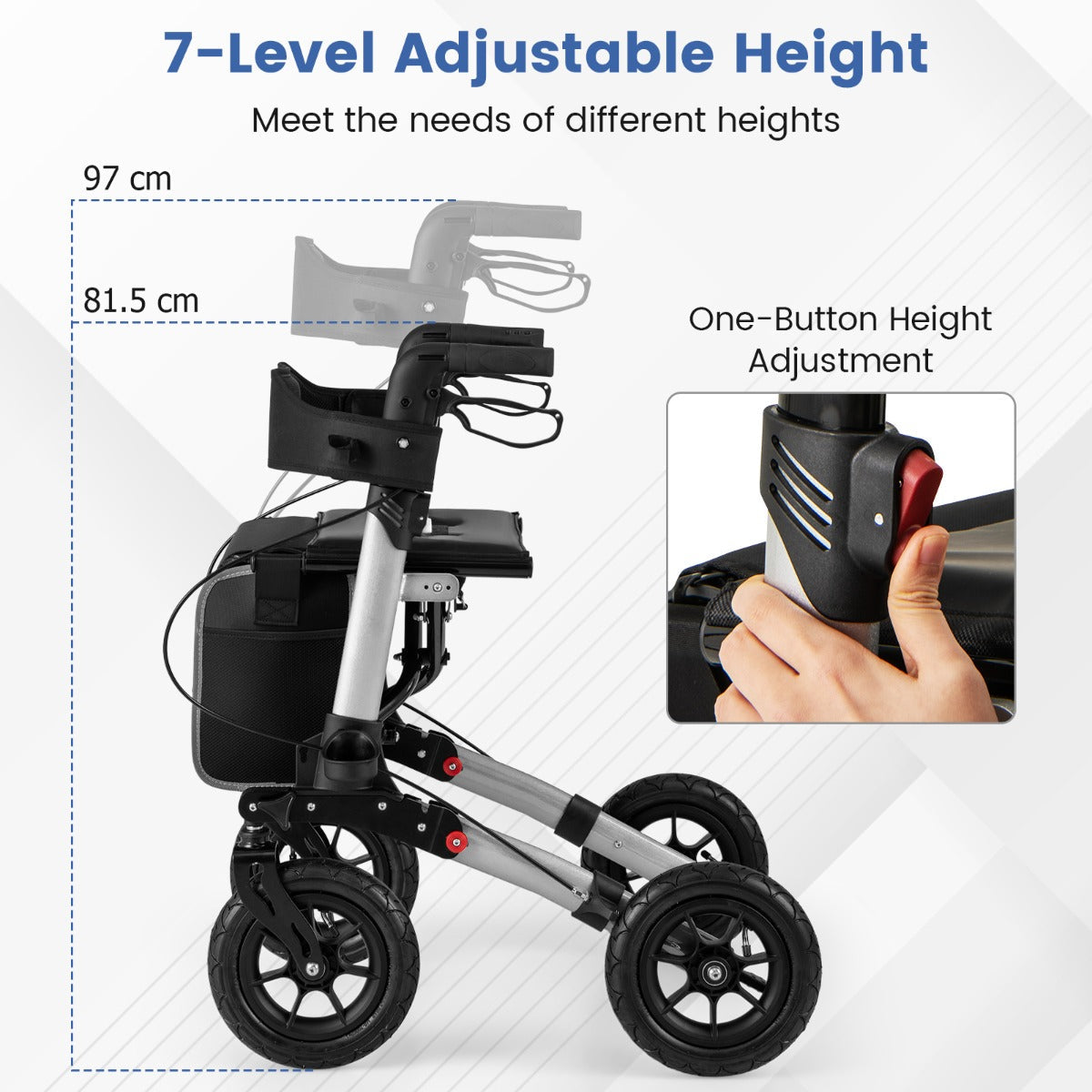 Walker for Seniors with Seat Folding Rollator Walker with Pneumatic Tires-Silver