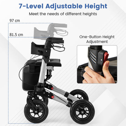 Walker for Seniors with Seat Folding Rollator Walker with Pneumatic Tires-Silver