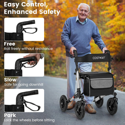 Walker for Seniors with Seat Folding Rollator Walker with Pneumatic Tires-Silver