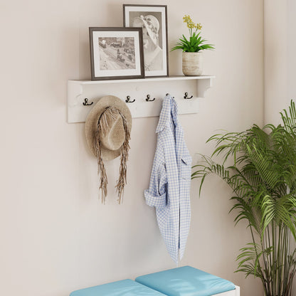 80 CM Wall Hooks with Shelf Wooden Coat Rack-White