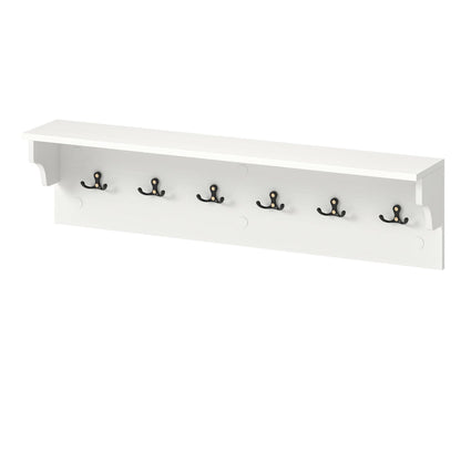 80 CM Wall Hooks with Shelf Wooden Coat Rack-White