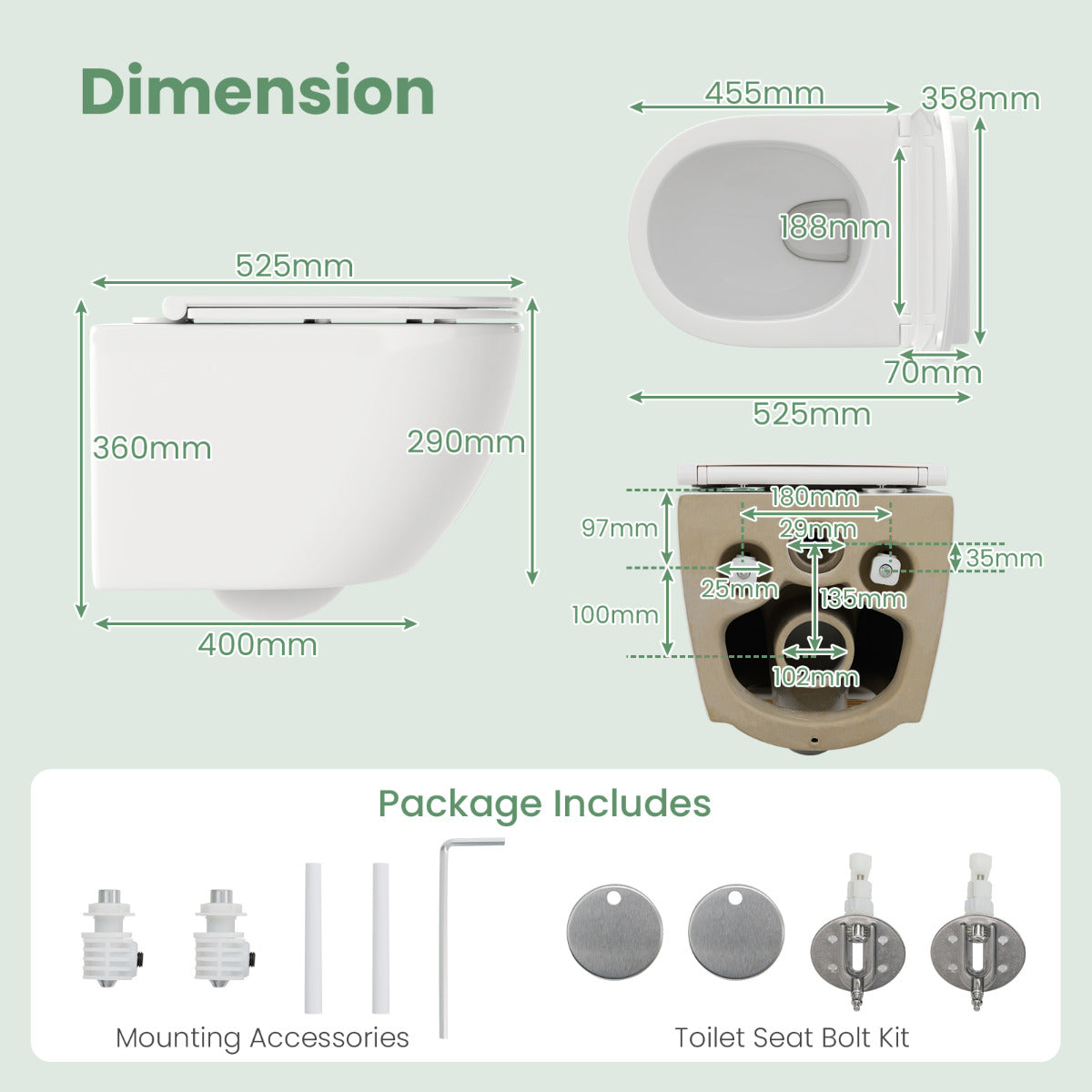 Wall Hung Toilet Ceramic Wall-Mounted Toilet Bowl and Toilet Seat