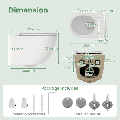Wall Hung Toilet Ceramic Wall-Mounted Toilet Bowl and Toilet Seat