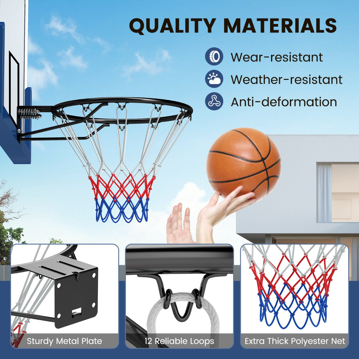 Wall Mounted Basketball Hoop with Double Spring and All Weather Net