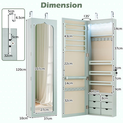 Wall Mounted Jewellery Armoire with LED Light-Green