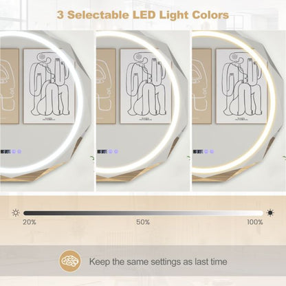 Wall Mounted Mirror with Dimmable 3-Color Lights and Memory Function