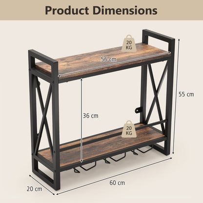 Wall Mounted Wine Rack with 2-Tier Shelves and 3 Glass Holders