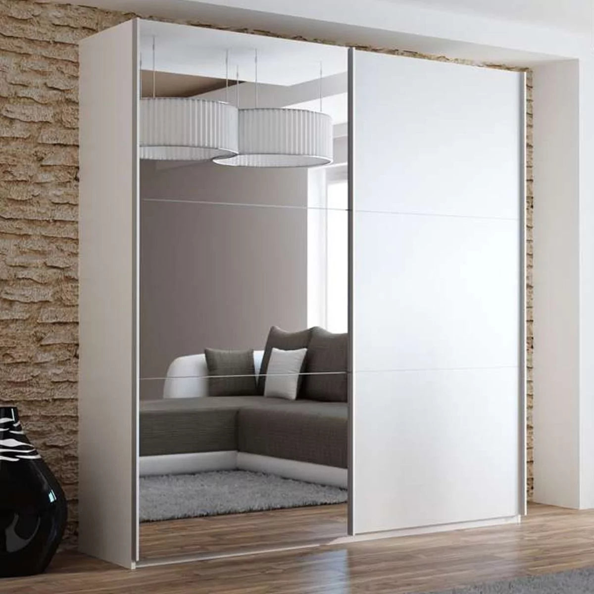 Boris Sliding Door 200cm Wardrobe with Mirror - Graphite, Black, White