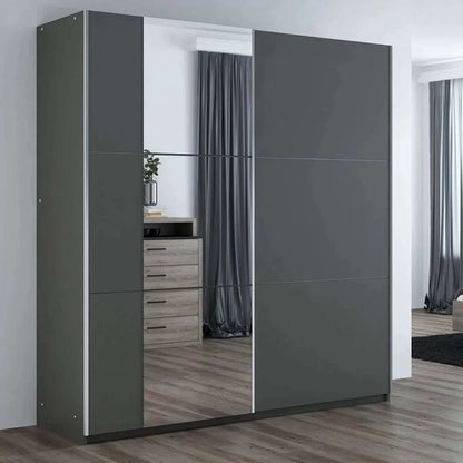 Oldham Sliding Mirror Door 200cm Wardrobe - White, Grey