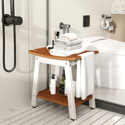 Waterproof Shower Bench Seat HIPS Shower Stool with Handle-Brown