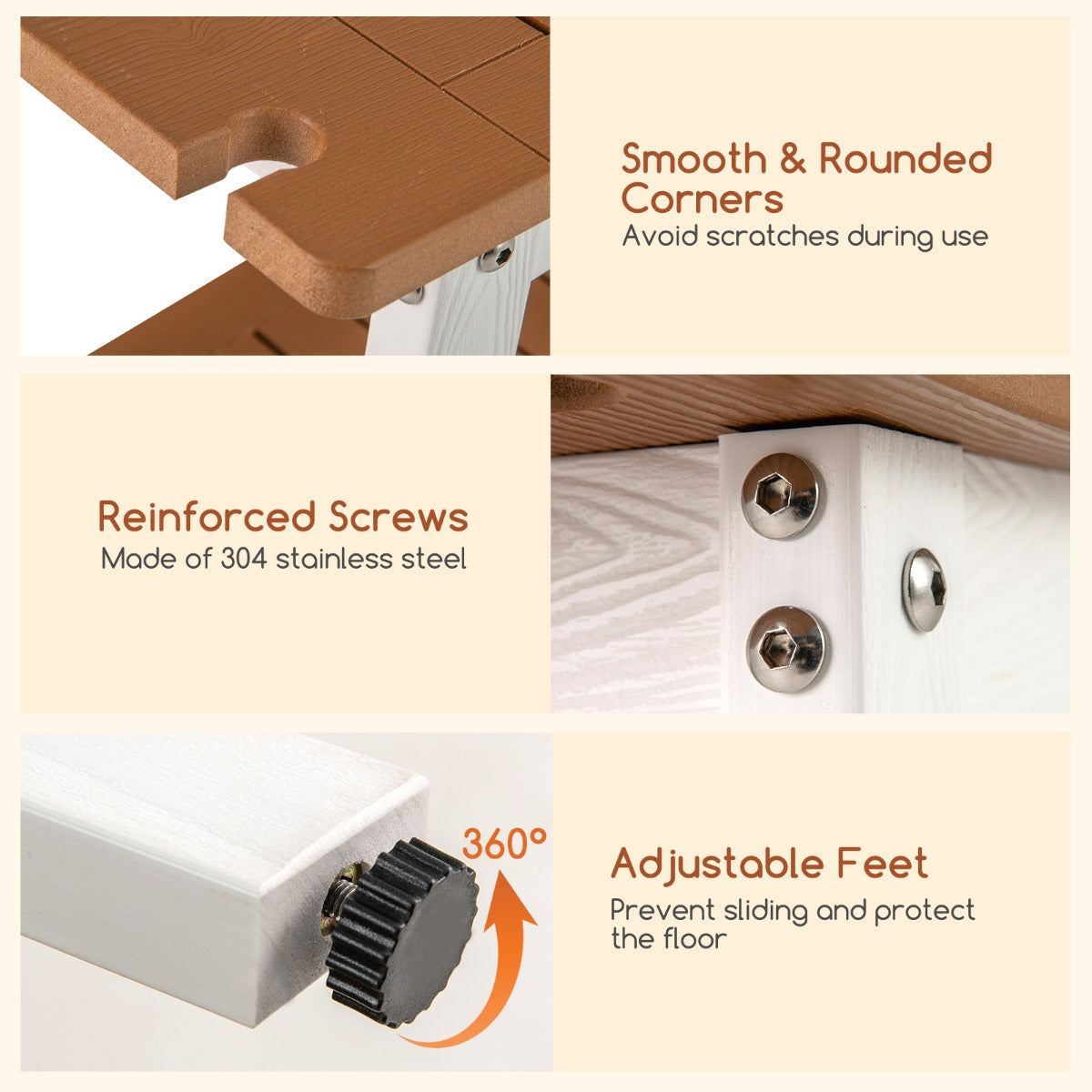 Waterproof Shower Bench Seat HIPS Shower Stool with Handle-Brown