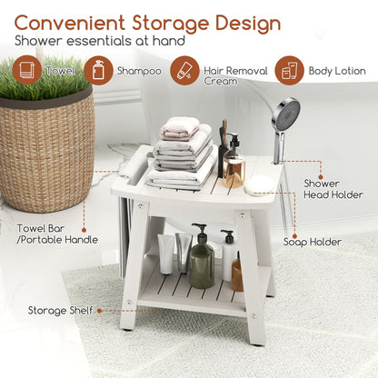 Waterproof Shower Bench Seat HIPS Shower Stool with Handle-White