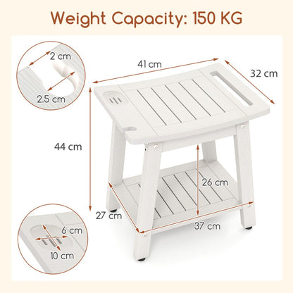 Waterproof Shower Bench Seat HIPS Shower Stool with Handle-White