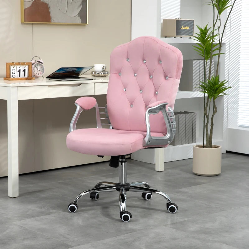 Vinsetto Velvet-Feel Work Chair, with Diamante Back - Pink