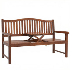 Outsunny Garden Loveseat Bench, 2-3 Seater Outdoor Bench with Liftable Table and Waterproof Cover, Light Brown