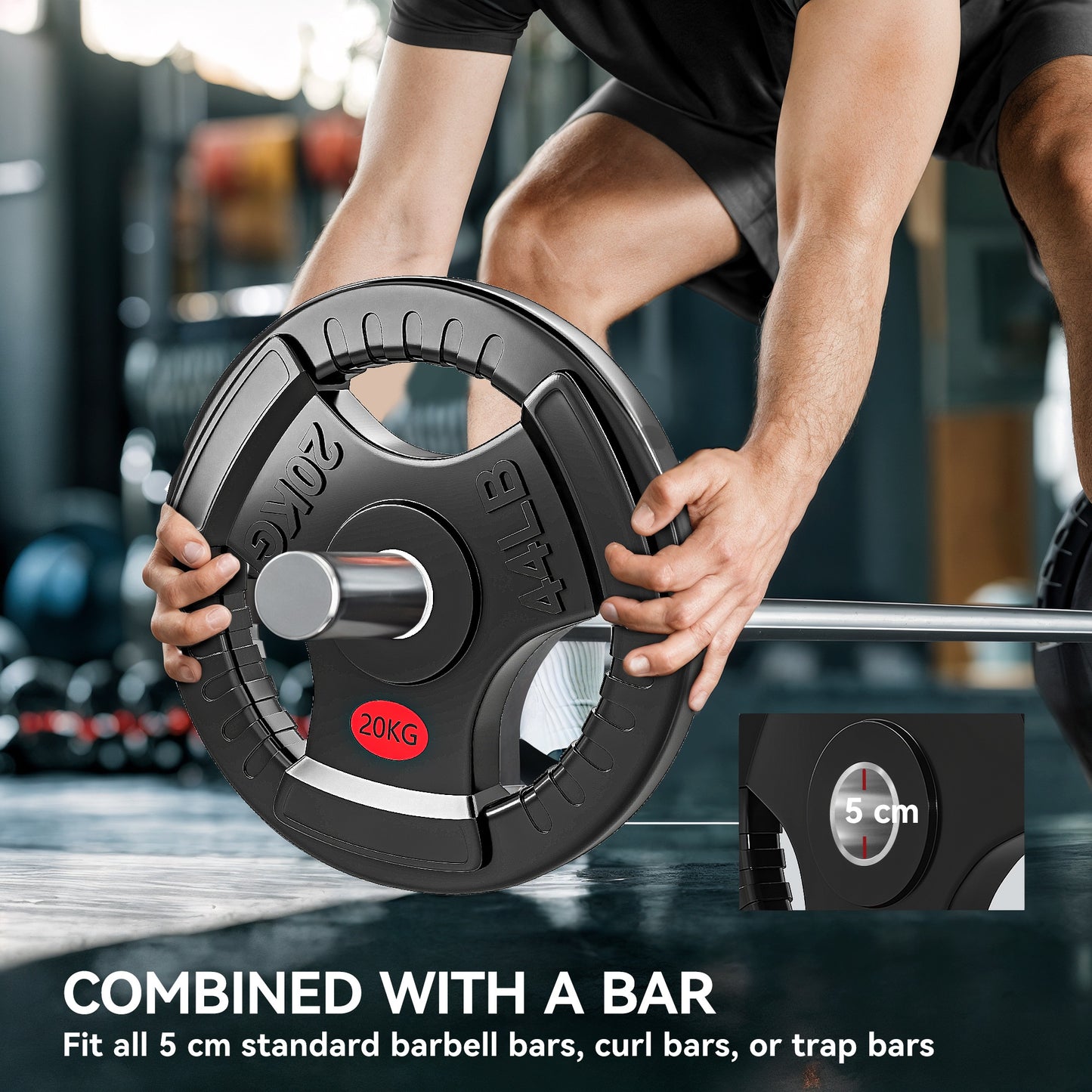 SPORTNOW Olympic Weight Plate, 2"/5cm Weight Disc with Tri-Grips, 20kg Dumbbell Plate for Weightlifting and Strength Training Home Gym Fitness Workout, Black