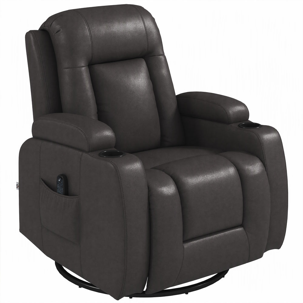 HOMCOM PU Leather Recliner Chair, Recliner Armchair with Extended Footrest, Cup Holders and Side Pockets, Dark Brown