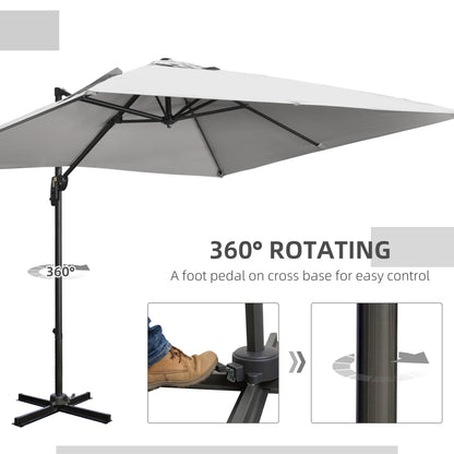 Outsunny 2.7 x 2.7 m Cantilever Parasol, Square Overhanging Umbrella with Cross Base, Crank Handle, Tilt, 360Â° Rotation and Aluminium Frame, Grey