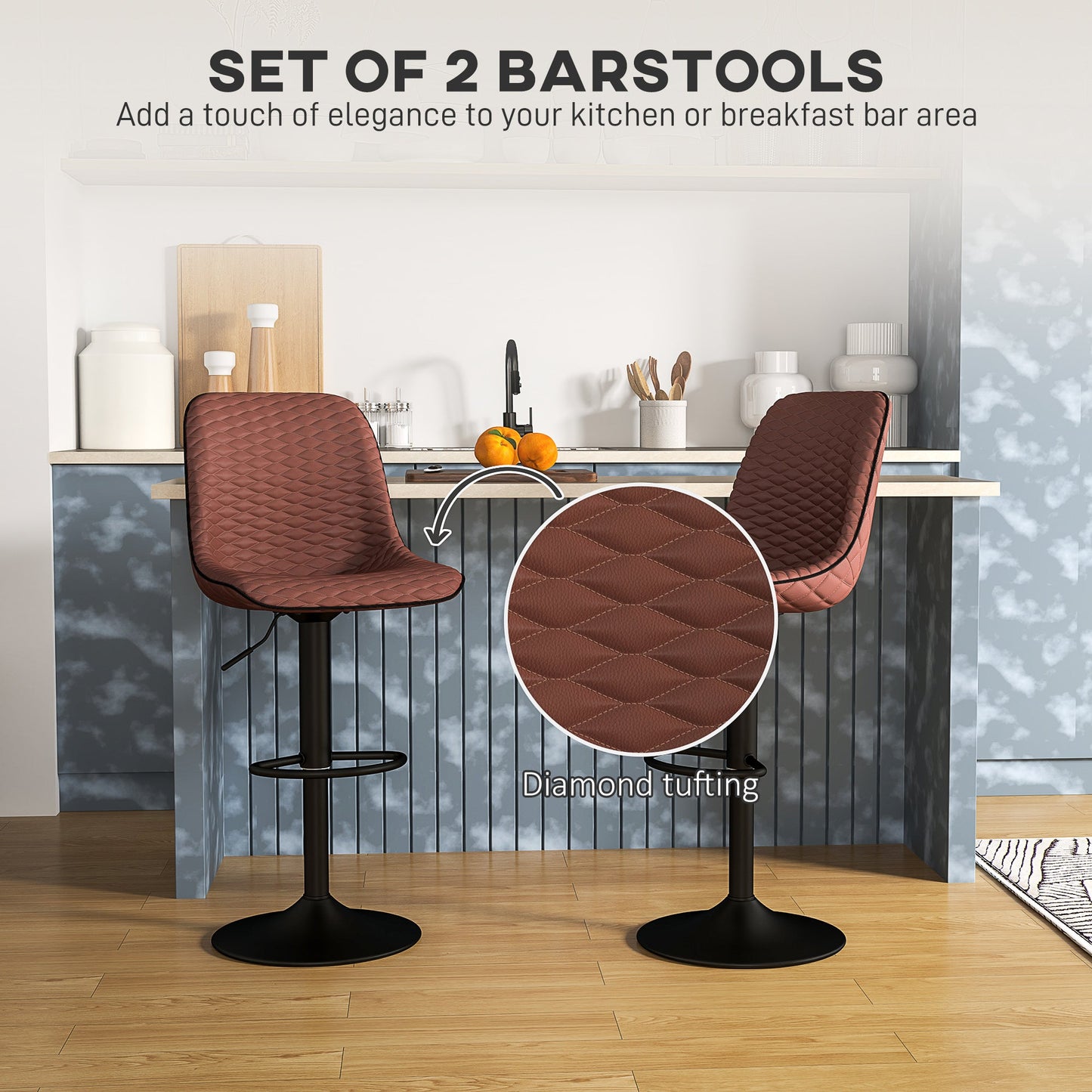 HOMCOM Set of Two Faux Leather Bar Stools - Brown