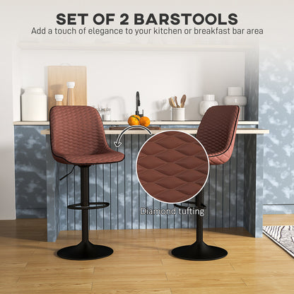 HOMCOM Set of Two Faux Leather Bar Stools - Brown