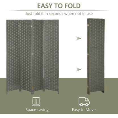 HOMCOM 4-Panel Room Dividers, Wave Fibre Freestanding Folding Privacy Screen Panels, Partition Wall Divider for Indoor Bedroom Office, 170 cm, Grey