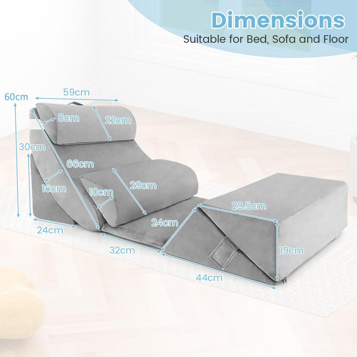 7-piece orthopedic wedge pillow set with washable cover, adjustable bed wedge pillow