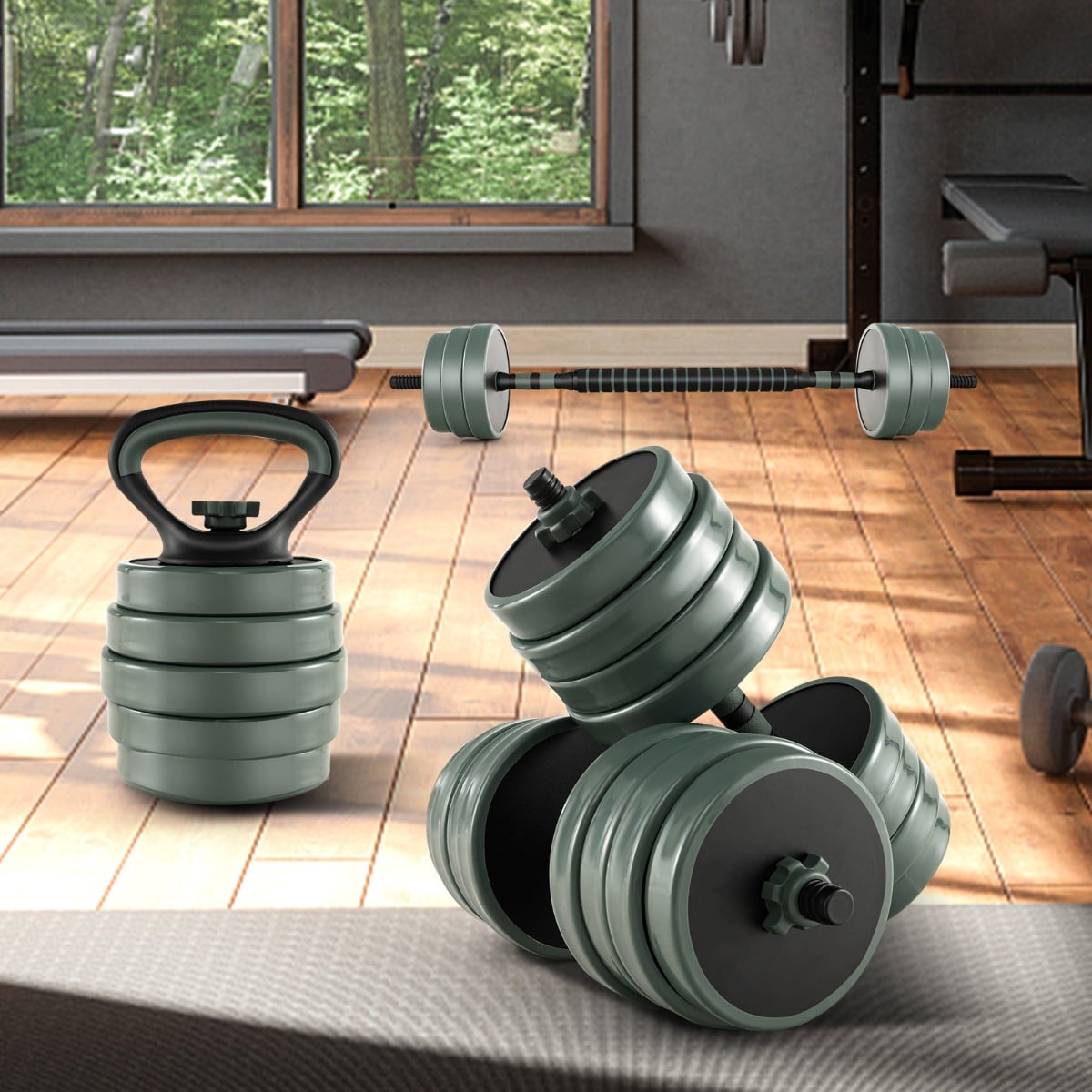 4-in-1 Weight Set with Dumbbells and Barbells for Home Gym Fitness Exercises-Black