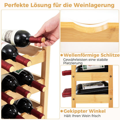 3-Tier Bamboo Wine Rack with Wave Slot for Kitchen-Natural