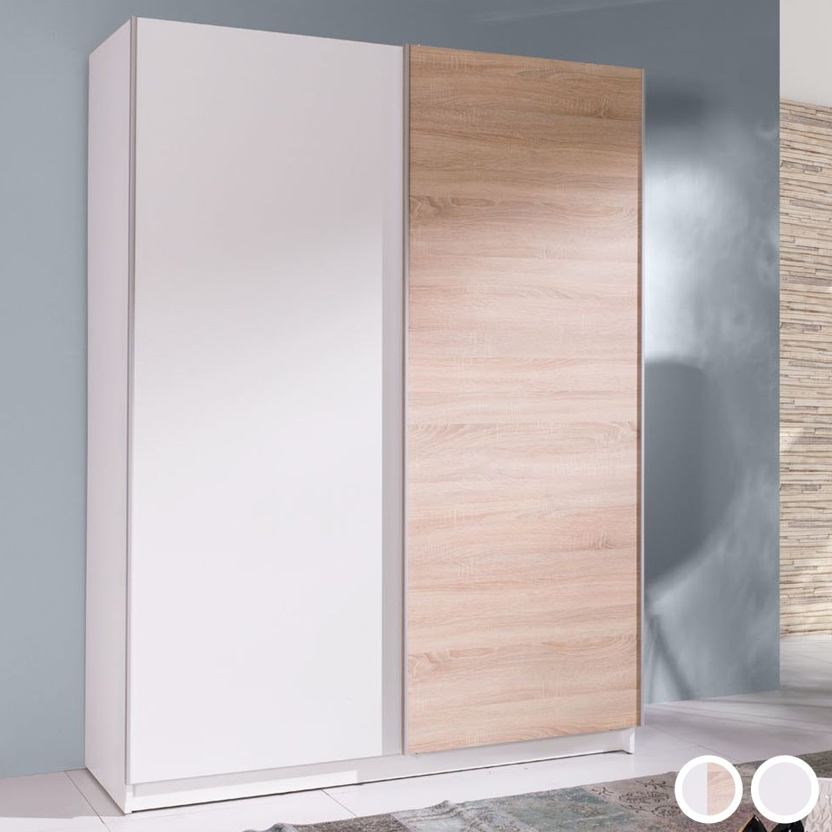 Belona 2-Door Sliding Wardrobe 150cm - White or Sonoma Oak