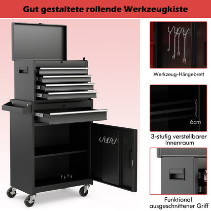 5-Drawer Rolling Tool Chest with Lockable Wheels and Adjustable Shelf-Black