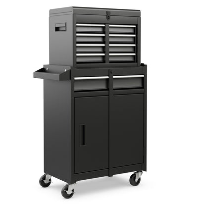 5-Drawer Rolling Tool Chest with Lockable Wheels and Adjustable Shelf-Black