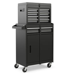 5-Drawer Rolling Tool Chest with Lockable Wheels and Adjustable Shelf-Black