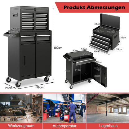5-Drawer Rolling Tool Chest with Lockable Wheels and Adjustable Shelf-Black