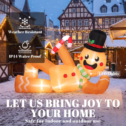 Outsunny 9.8ft Giant Christmas Inflatable Gingerbread Man Side-Lying, Outdoor Blow Up Christmas Decoration with LEDs, Bag