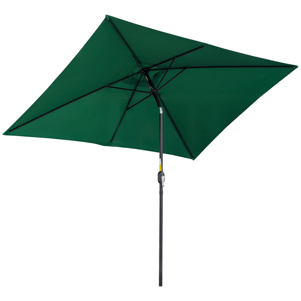 Outsunny 3x2m Garden Parasol Umbrella with Aluminium Pole, Tilt and Crank, Rectangular Outdoor Table Parasol Sun Shade for Patio, Green