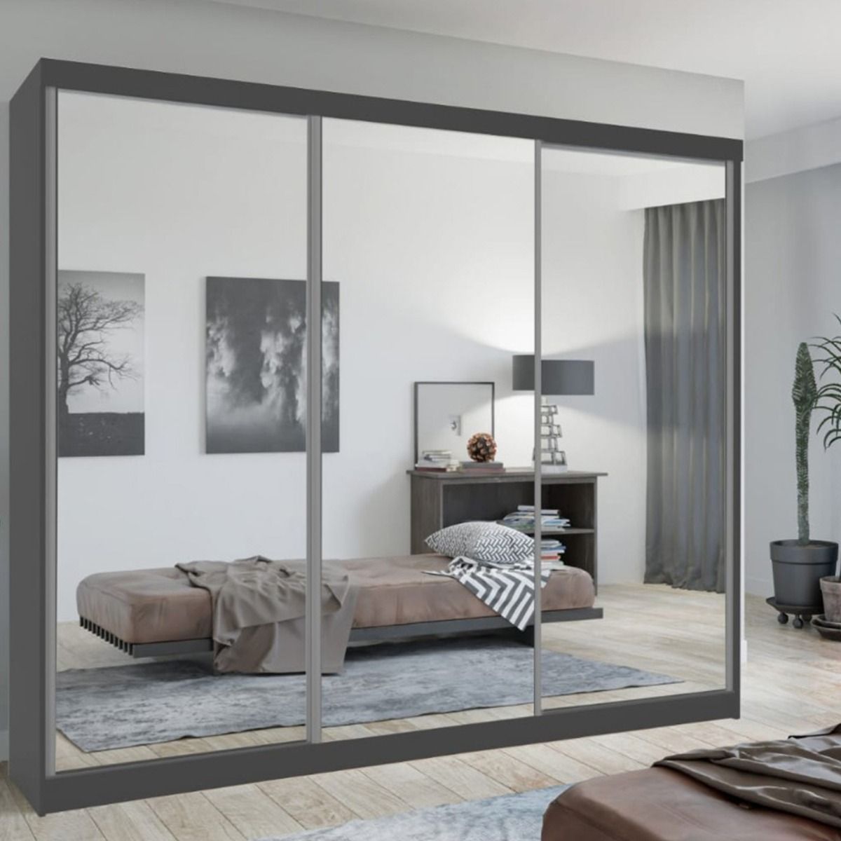 Chicago II 3 Door Sliding Door Wardrobe 250cm - Grey