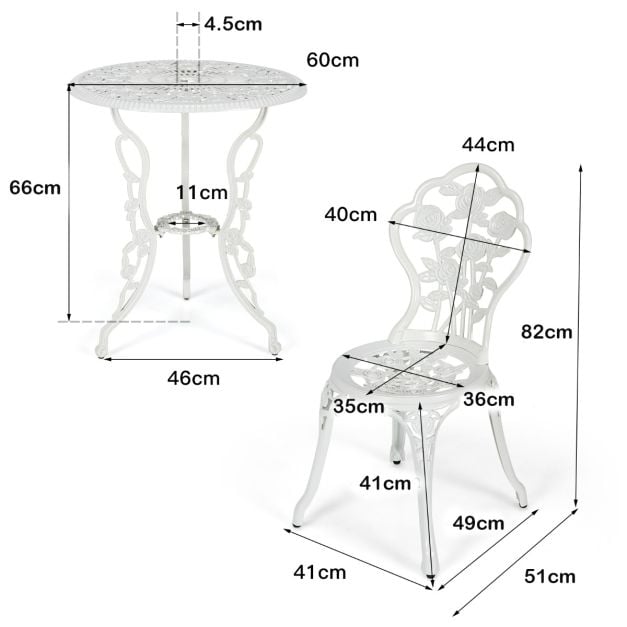 Cast Aluminum Patio Bistro Set with 2 Chairs for Balcony & Poolside