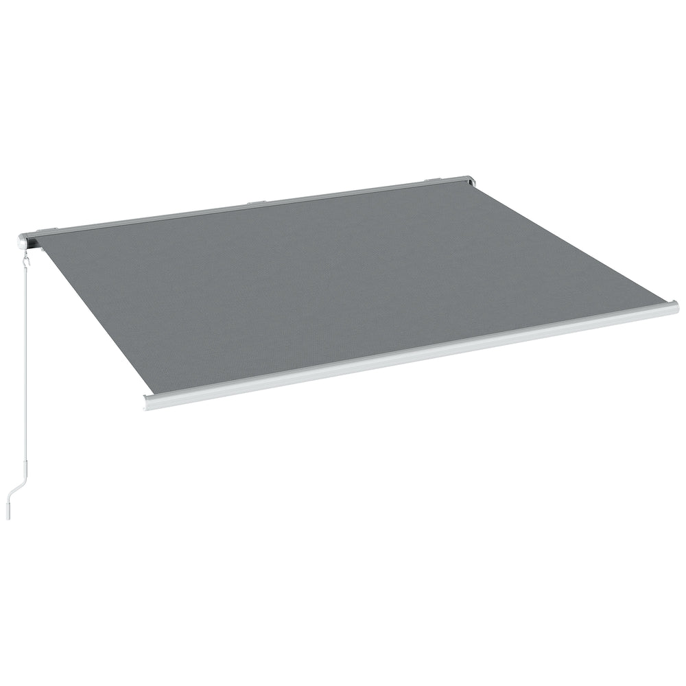 Outsunny 4x3m Full Cassette Electric/Manual Retractable Awning with LED Light and Remote Controller, Sun Canopies for Patio Door Window, Grey