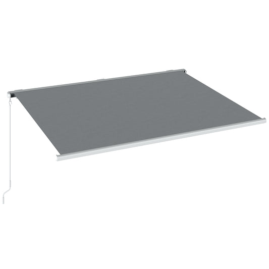Outsunny 4x3m Full Cassette Electric/Manual Retractable Awning with LED Light and Remote Controller, Sun Canopies for Patio Door Window, Grey