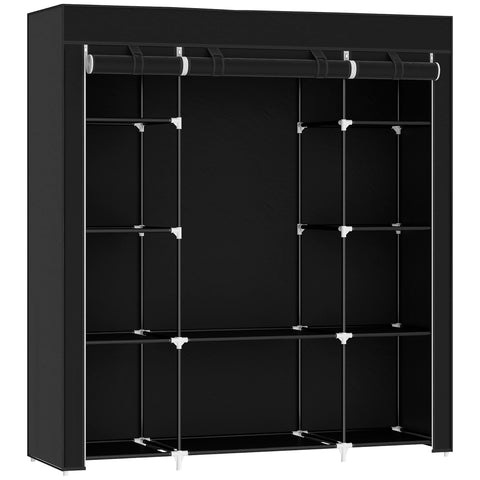 HOMCOM Portable Wardrobe, Foldable Fabric Wardrobe, 150 x 43 x 162.5cm, Clothes Storage Organiser with Hanging Rail, Shelves, Fabric Cover for Bedroom, Black