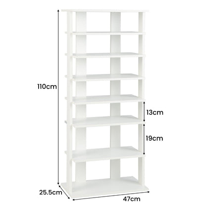 Extra Wide Wooden Vertical Shoe Rack with 7 Shelves-White