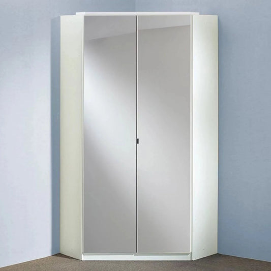 Clappen 2 Door Mirrored Gloss Corner Wardrobe - White