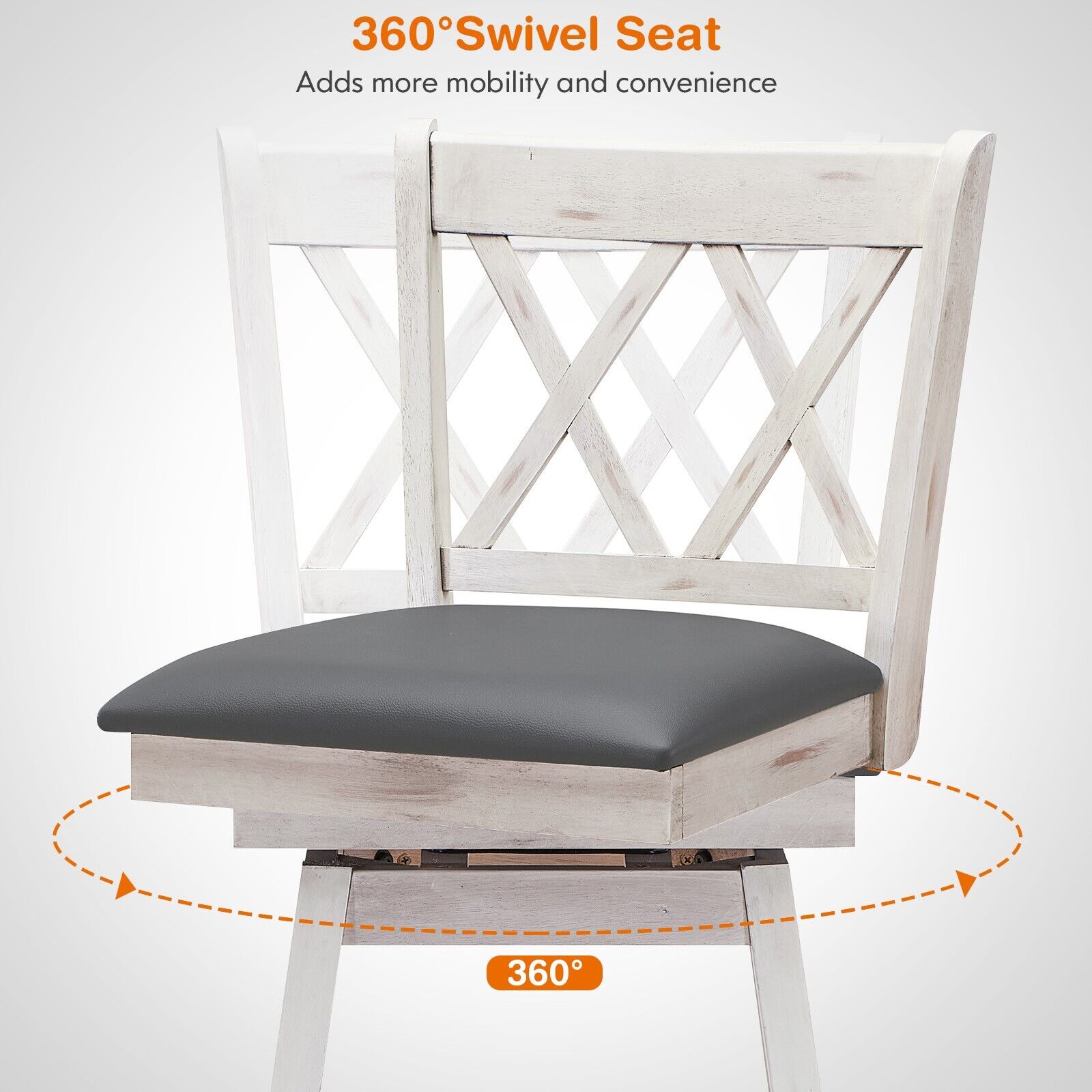 Set of 2 Counter Height Bar Stool with Foot Rest Upholstered Cushion-White