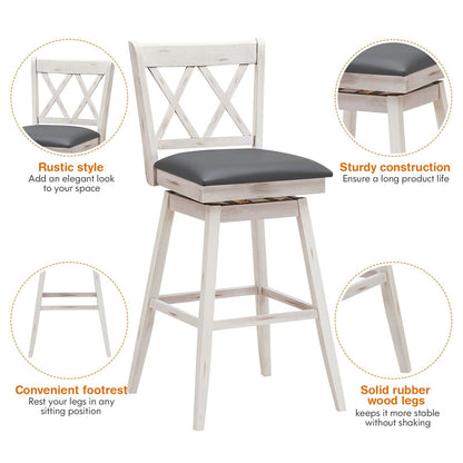 Set of 2 Counter Height Bar Stool with Foot Rest Upholstered Cushion-White