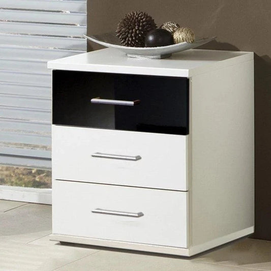 Gema 3 Drawer Bedside Chest - White and Black Gloss