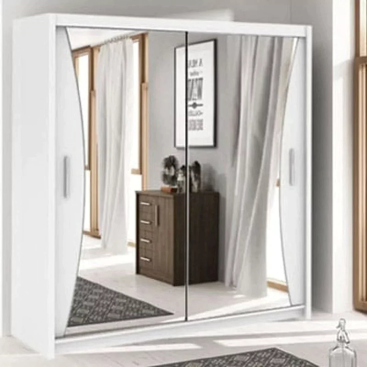 Caledonia Sliding Door Mirror Wardrobe - White, Grey, Black or 150cm and 203cm