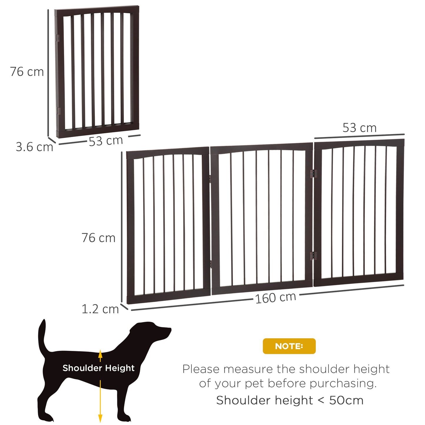 PawHut 3 Panel Stair Gate Foldable Dog Door Gate Indoor Free Standing Safety Gate Pet Barrier 76cm Height