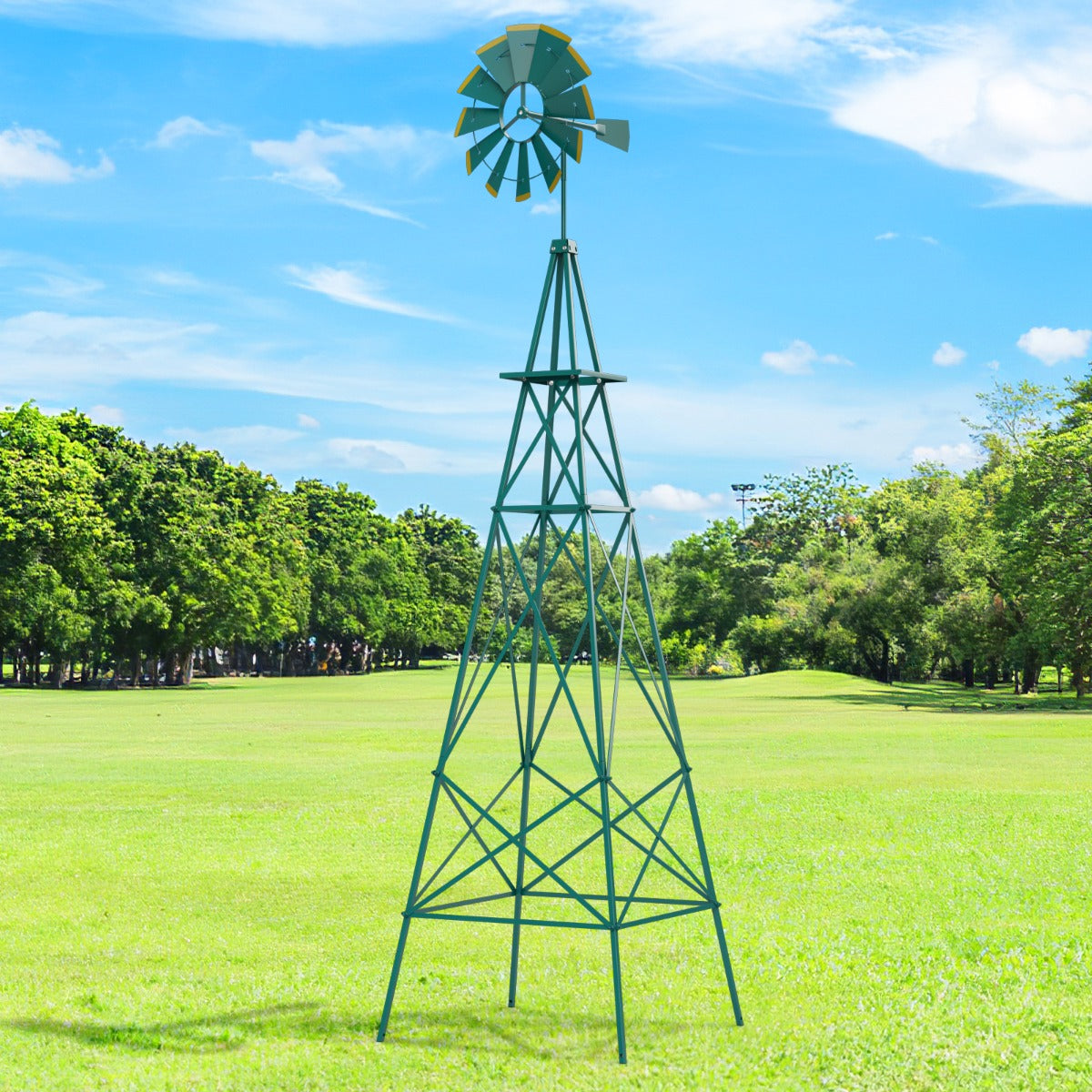 253cm Ornamental Windmill with 4 Support Legs for Backyard, Garden, Farm-Green