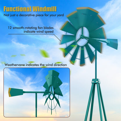 253cm Ornamental Windmill with 4 Support Legs for Backyard, Garden, Farm-Green